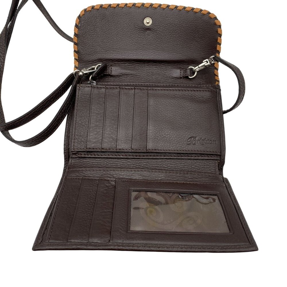 VTG Brighton crossbody wallet brown pebbled leather removable strap Y2K - Picture 8 of 11